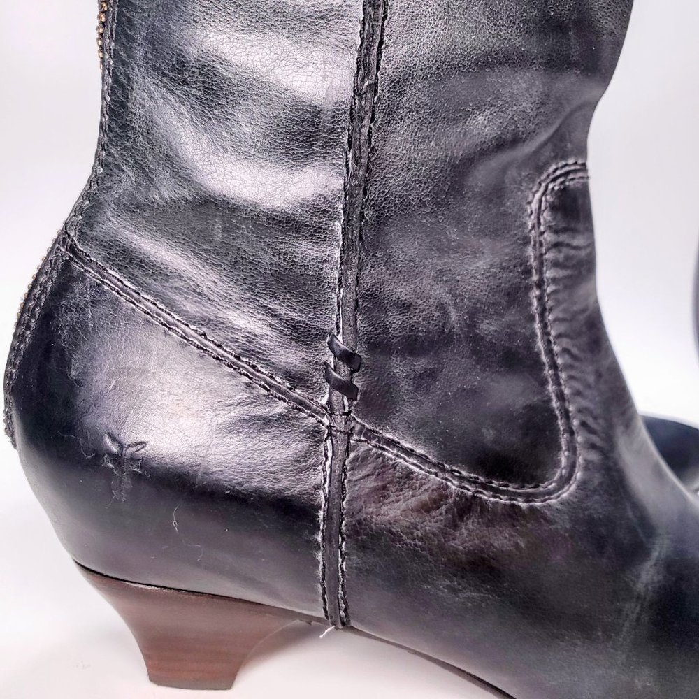 FRYE Steffi Back Zip Knee High Riding Boot Distressed Charcoal Grey Leather Sz 9 - Picture 3 of 12